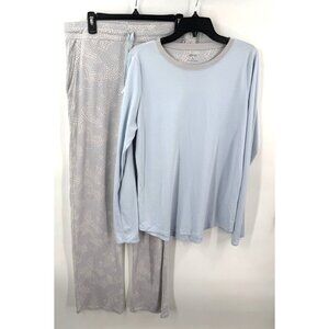 JiJamas Womens 100% Pima Cotton 2 Piece Pajama Set Size Large Tall Grey Blue